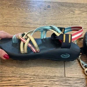 Chaco Sandals with Red, Blue, and Yellow Straps Chaco Z2 Unaweep Sandals Blue Yellow Red Diamonds Womens 9  main image 4